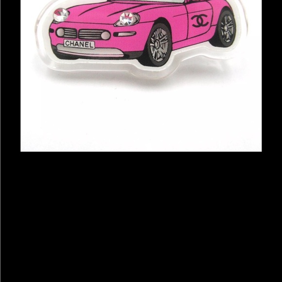 AUTHENTICITY GUARANTEED CHANEL Pin Brooch Car Plastic Gold Plated Pink Silver - Picture 1 of 7